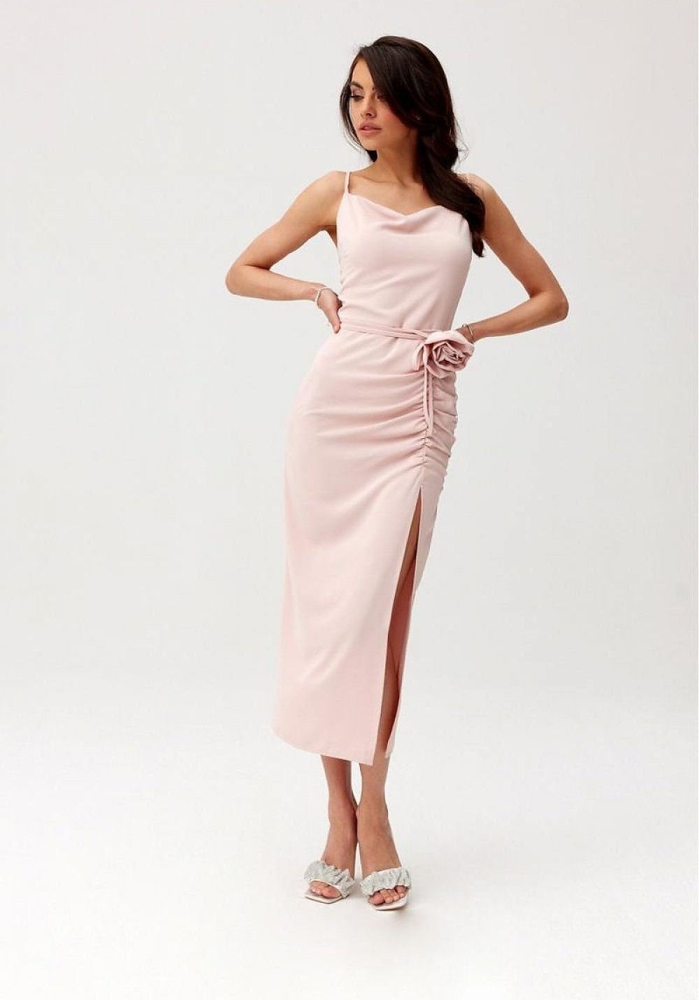 Sexy decorative rose slit cocktail dress