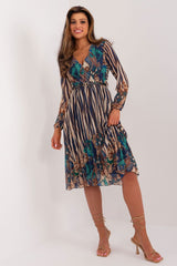 Flared cut colorful print long sleeve daydress