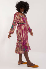 Flared cut colorful print long sleeve daydress