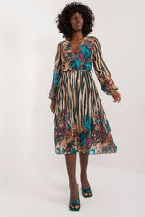 Flared cut colorful print long sleeve daydress