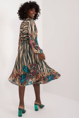 Flared cut colorful print long sleeve daydress