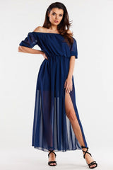 Long chiffon dress with slits at the bottom left side
