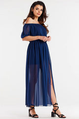 Long chiffon dress with slits at the bottom left side