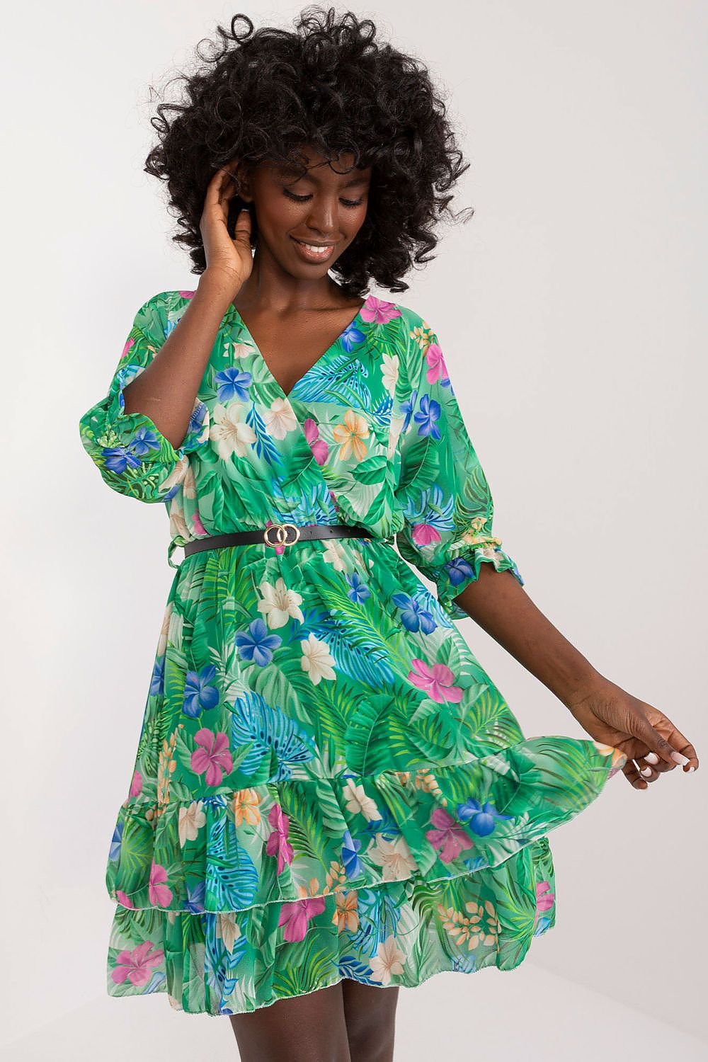 3/4 sleeve colorful print daydress