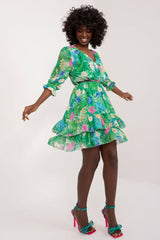 3/4 sleeve colorful print daydress