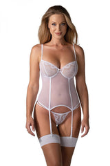 Sexy white fabric strings and corset set