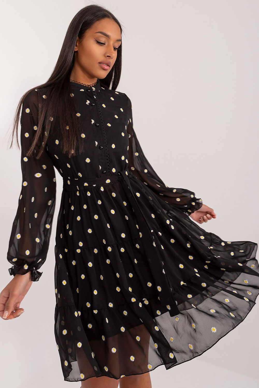 Long sleeves flared cocktail dress