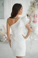 One-shoulder feather dazzling evening dress