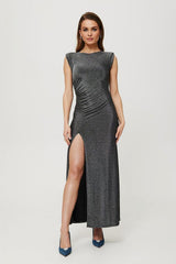 Long metallic thread minimalist style evening dress