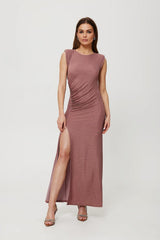 Long metallic thread minimalist style evening dress