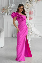 Elegant feathers one shoulder evening dress