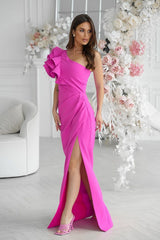 Elegant feathers one shoulder evening dress