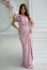 Elegant feathers one shoulder evening dress