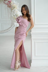 Elegant feathers one shoulder evening dress