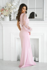 Long one-shoulder sleeve sequin evening dress