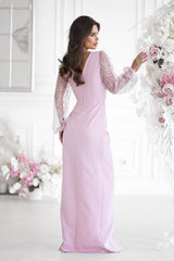 Phenomenal long sequin sleeves evening dress