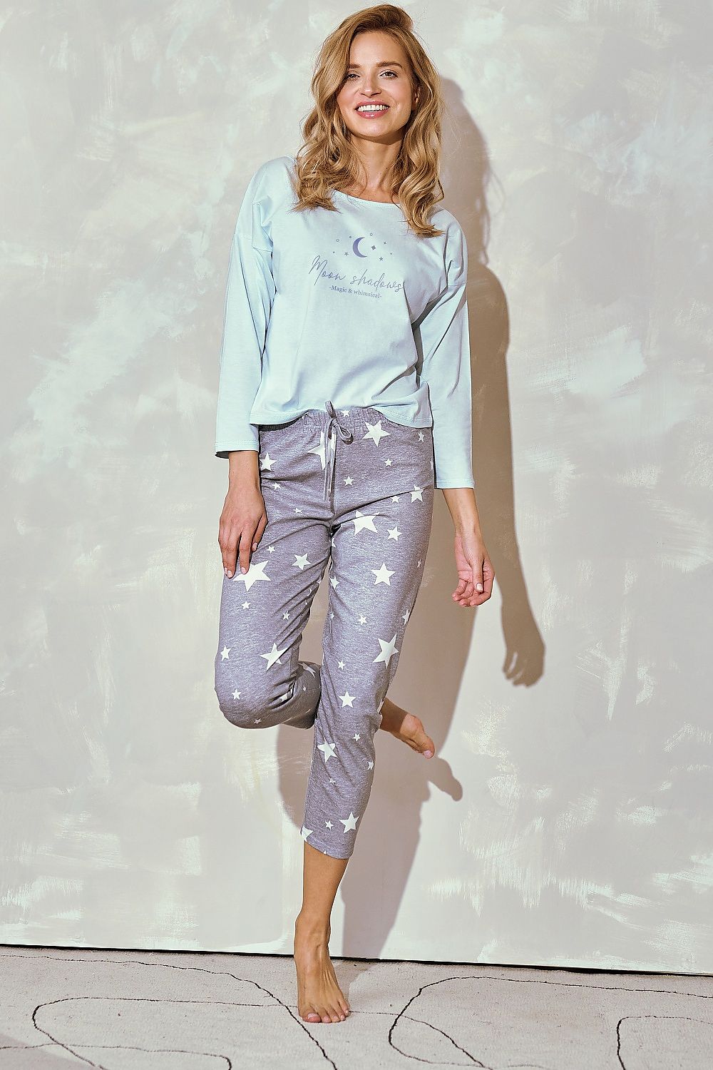 7/8 sleeves blouse printed pyjamas set