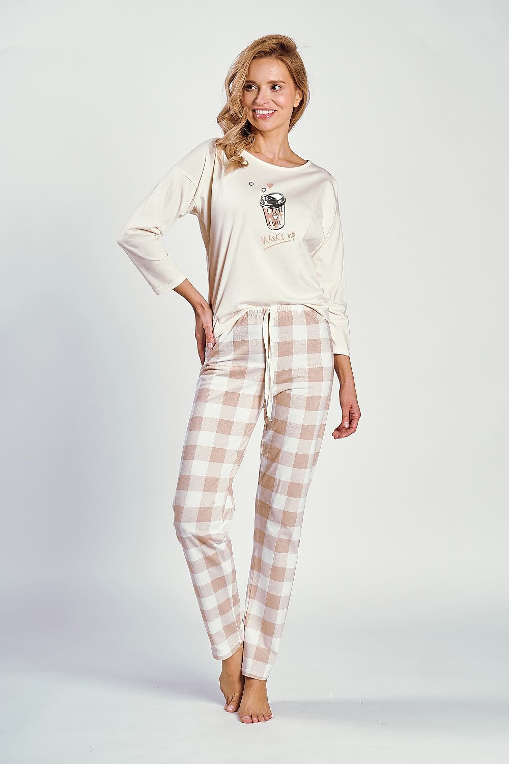 3/4 sleeve blouse and long pants pyjama set