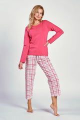 Pink long-sleeved blouse pyjama set