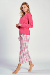 Pink long-sleeved blouse pyjama set