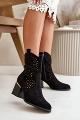 Women's lacy upper heels ankle boots