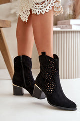 Women's lacy upper heels ankle boots