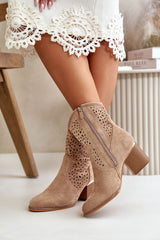 Women's lacy upper heels ankle boots