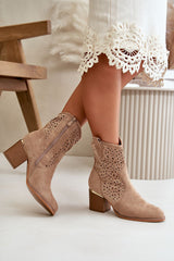 Women's lacy upper heels ankle boots