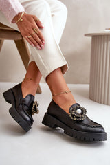 Flat heel platform natural leather mocassins