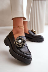 Flat heel platform natural leather mocassins