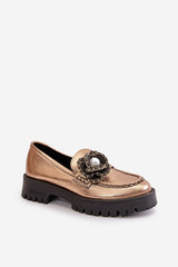 Flat heel platform natural leather mocassins