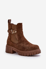 Soft eco-suede boots with gold detail