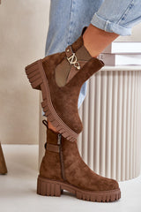 Soft eco-suede boots with gold detail