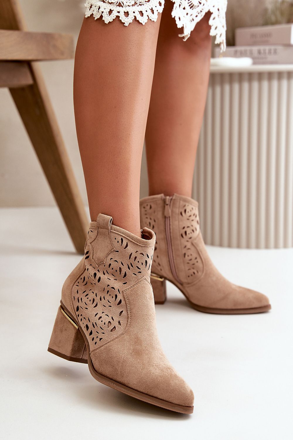 Low cowboy heel ankle boots