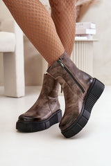 Natural leather buskin boots with wedge heel