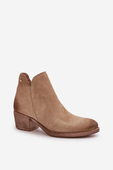 Stylish natural suede ankle heel boots