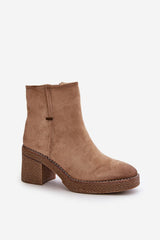 Women's ankle heel boots made of eco suede