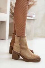 Women's ankle heel boots made of eco suede