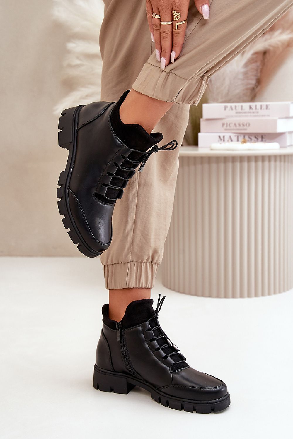 Low shaft eco-leather ankle boots