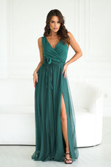 Beautiful long evening dress with two-layer bottom