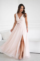 Beautiful long evening dress with two-layer bottom