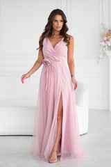 Beautiful long evening dress with two-layer bottom