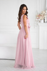 Beautiful long evening dress with two-layer bottom