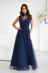 Beautiful long evening dress with two-layer bottom