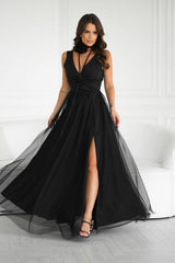 Beautiful long evening dress with two-layer bottom