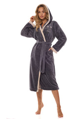 Grey bathrobe decorated with delicate embroidery