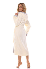 Beige bathrobe decorated with delicate embroidery