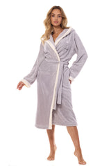 Grey bathrobe decorated with delicate embroidery