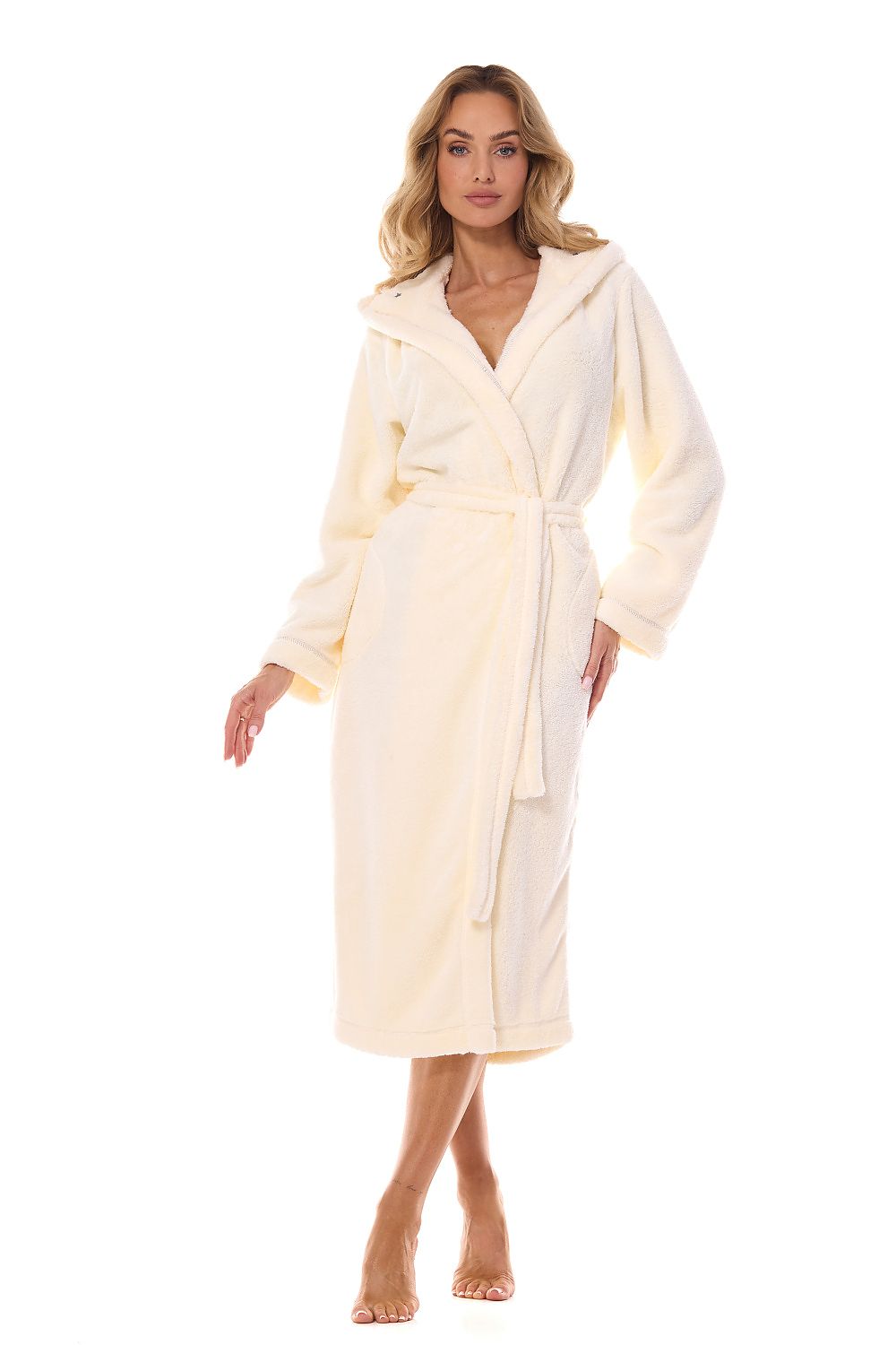 Beige bathrobe with a hood