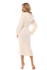 Beige bathrobe with a hood